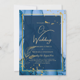 Invitación Boda de tinta de alcohol de la Marina LeahG® Blue 