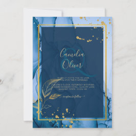 Invitación Boda de tinta de alcohol de la Marina LeahG® Blue