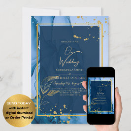 Invitación Boda de tinta de alcohol de la Marina LeahG® Blue