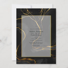 Invitación Boda de tinta de lujo negro y dorado