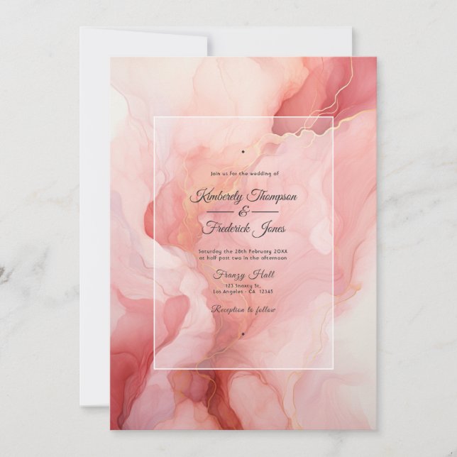 Invitación Boda de tinta de Rubor y oro (Anverso)