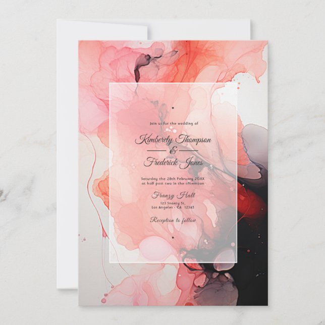Invitación Boda de tinta negra, blanca y roja (Anverso)
