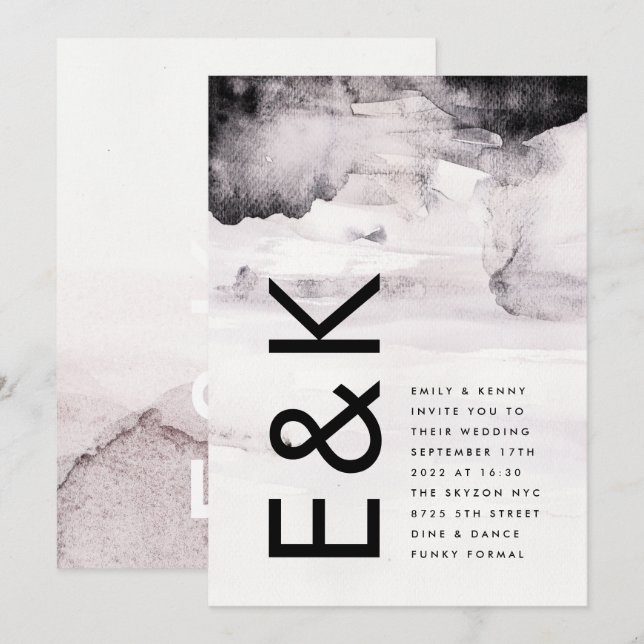 Invitación Boda de tinta negra neutra de género moderno (Anverso / Reverso)