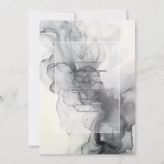 Invitación Boda de tinta negra y blanca (Anverso)