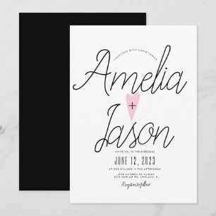 Invitación Boda de tipo corazón rosa de escritura blanca negr