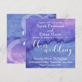 Invitación Boda de tipografía blanca, acuarela rosa púrpura