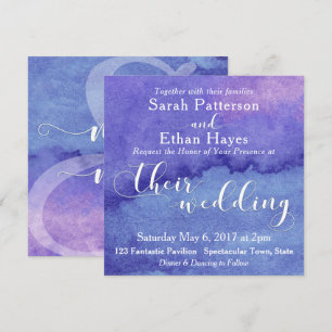 Invitación Boda de tipografía blanca, acuarela rosa púrpura