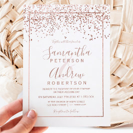Invitación boda de tipografía blanca de confeti de oro Rosa