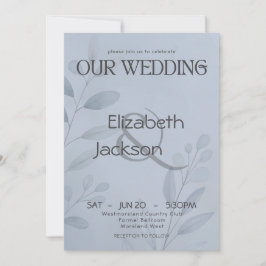 Invitación Boda de Tipografía Botánica Azul Moderno y Fresco