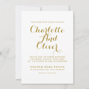 Invitación Boda de tipografía con guión dorado