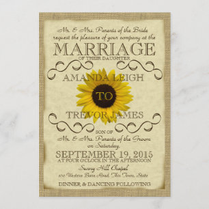 Invitación Boda de tipografía de cosecha de girasol