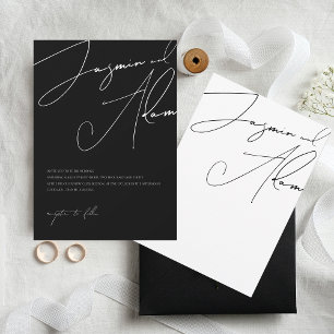 Invitación Boda de tipografía de escritura blanca simple
