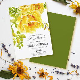 Invitación Boda de tipografía de flores de color amarillo