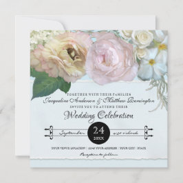 Invitación Boda de tipografía de flores florales azules franc