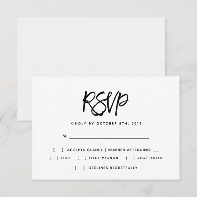 Invitación Boda de tipografía de guión de pincel RSVP (Anverso / Reverso)