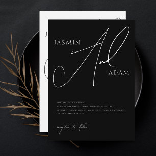 Invitación Boda de tipografía de guión simple blanco y negro