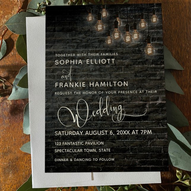 Invitación Boda de tipografía de ladrillo industrial de luces (Subido por el creador)