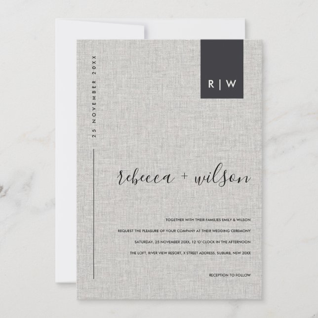 INVITACIÓN BODA DE TIPOGRAFÍA DE LÍNEA GRIS MODERNA MÍNIMA (Anverso)
