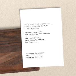 Invitación Boda de tipografía de máquina minimalista blanca