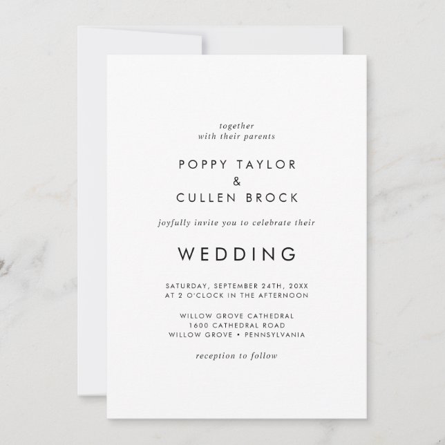 Invitación Boda de tipografía de moda (Anverso)