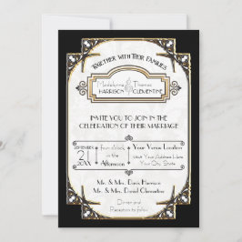 Invitación Boda de tipografía de oro blanco y negro Art Deco