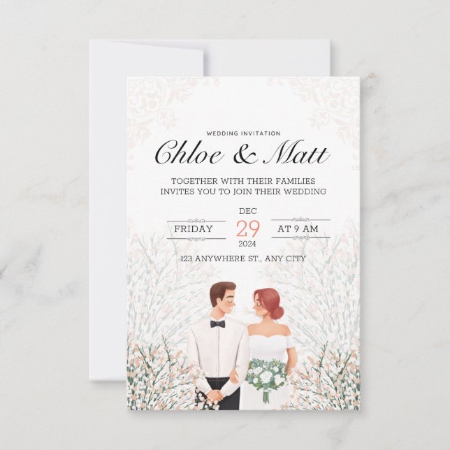 Invitación Boda de tipografía de parejas románticas (Anverso)