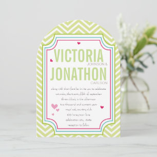 Invitación Boda de tipografía de Pink Aqua Lime Zig Zag