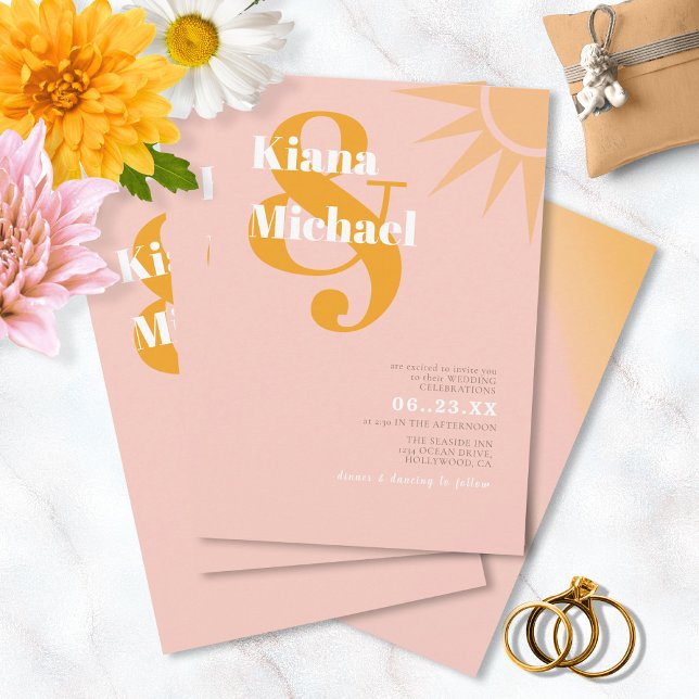 Invitación Boda de tipografía de sol ID1048 rosa rosa (Subido por el creador)