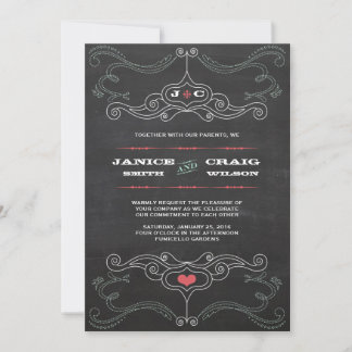 Invitación Boda de tipografía de tablero de cromo moderno y r