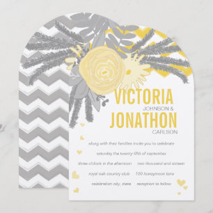 Invitación Boda de tipografía de Zig Zag gris y amarillo