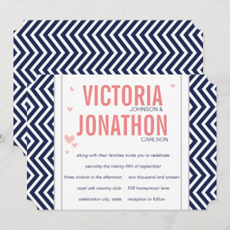 Invitación Boda de tipografía de Zig Zag y la Marina de Peach