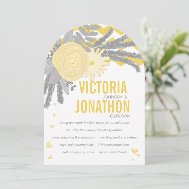 Invitación Boda de tipografía de zigzag amarillo intenso Boho (Anverso de pie)