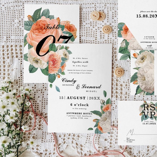 Invitación Boda de tipografía floral clásico elegante (Subido por el creador)