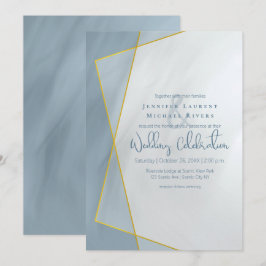 Invitación boda de tipografía geométrica azul polvoriento