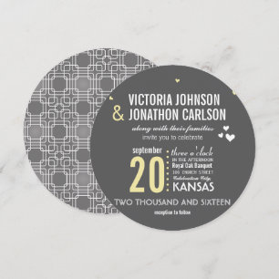 Invitación Boda de tipografía geométrica de moda gris amarill