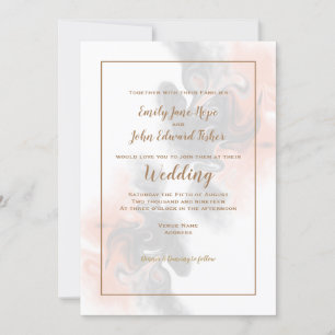 Invitación Boda de Tipografía Gris y Peach Swirl/Oro