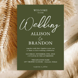 Invitación Boda de tipografía manuscrita verde oscuro único