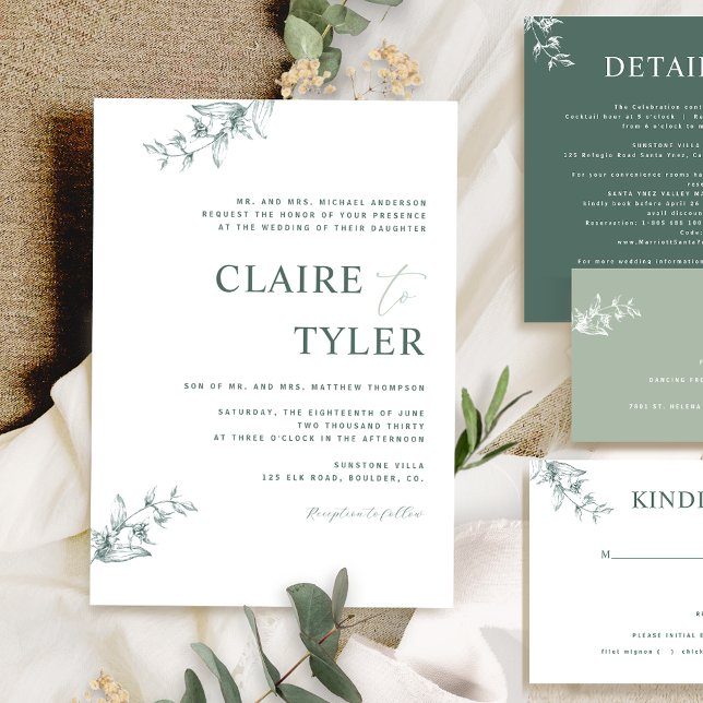 Invitación Boda de tipografía mínima formal, verde y moderna (Subido por el creador)