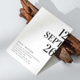 Invitación Boda de tipografía minimalista blanco negro + QR