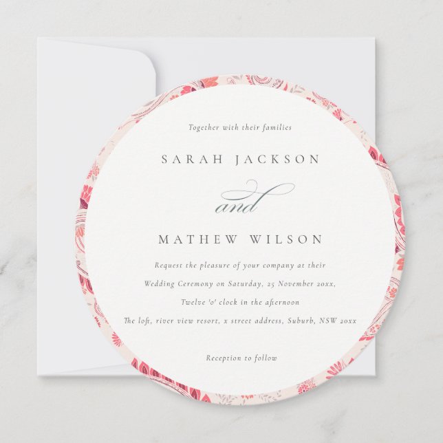 Invitación Boda de tipografía minimo moderno de Rubor Paisley (Anverso)