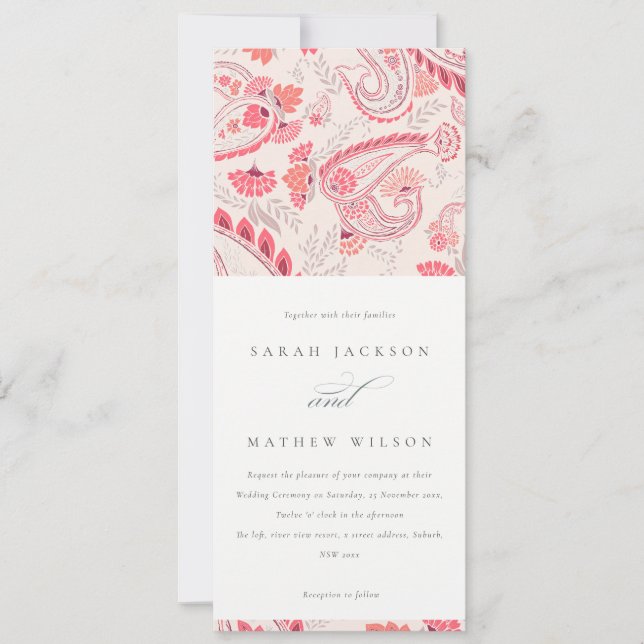 Invitación Boda de tipografía minimo moderno de Rubor Paisley (Anverso)