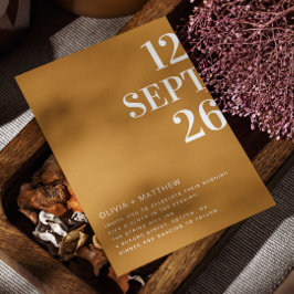 Invitación Boda de tipografía moderna amarillo ocre + QR