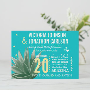 Invitación Boda de tipografía moderna Aqua Yellow Succulent