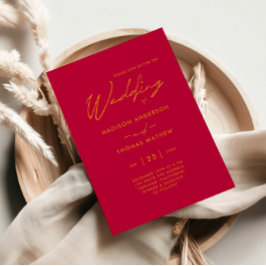 Invitación Boda de tipografía moderna de oro magenta rosado s
