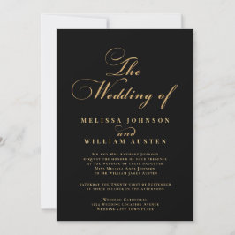 Invitación Boda de tipografía moderna de oro negro