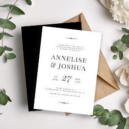 Invitación Boda de tipografía moderna en blanco y negro