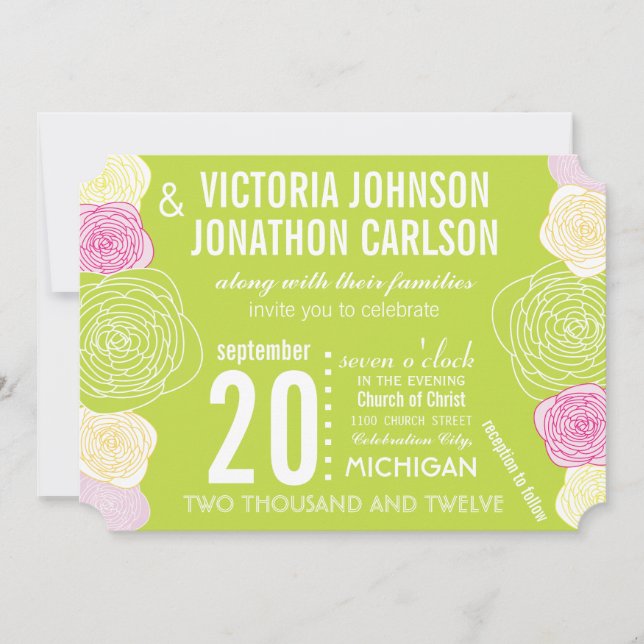 Invitación Boda de tipografía moderna rosa rosa rosa amarillo (Anverso)