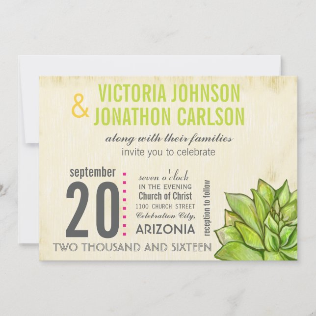 Invitación Boda de tipografía moderna rosa y liviana (Anverso)