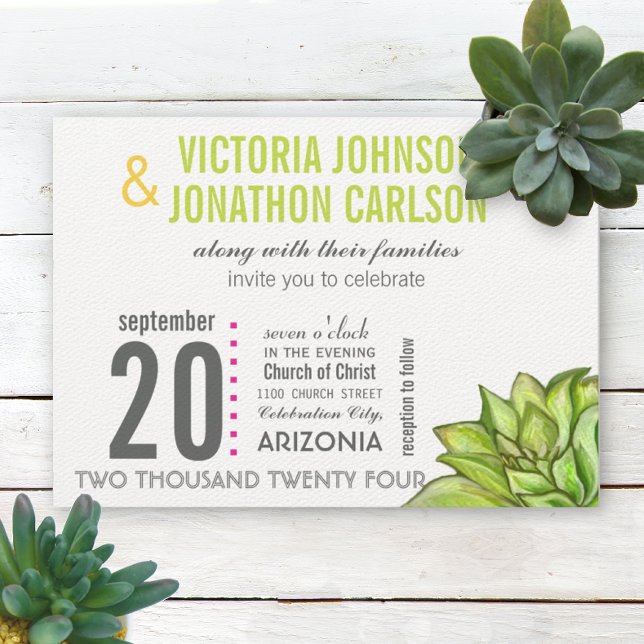 Invitación Boda de tipografía moderna rosa y verde (Subido por el creador)