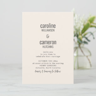 Invitación Boda de Tipografía Moderna Simple Marfil Negro